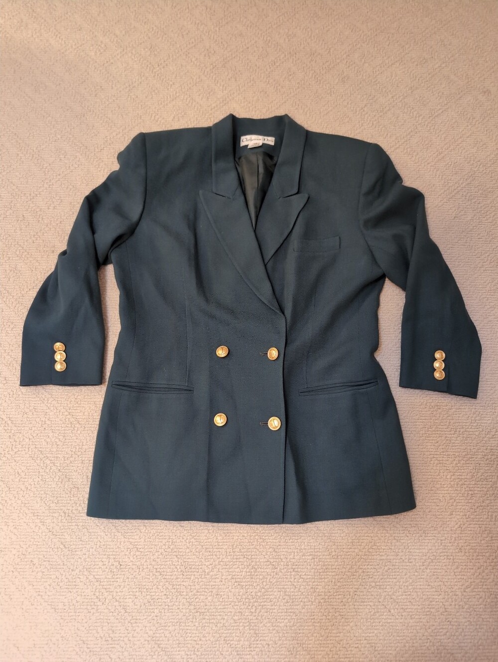 Vintage Christian Dior 100% Wool Size 12 Dark Green Blazer Fall Winter Office
